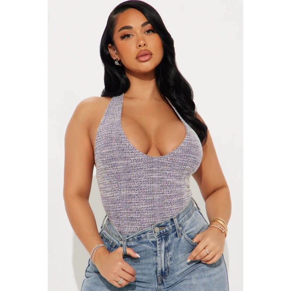 Fashion Nova  Knit Tweed Halter Top – Purple Combo (Size XL) NEVER WORN